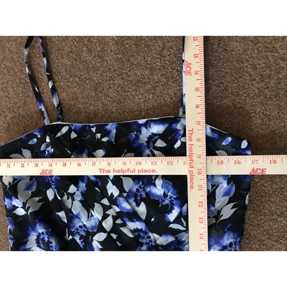 White House Black Market Corset Bustier Blouse size 10 Blue Floral Boning Pleats - Picture 14 of 16